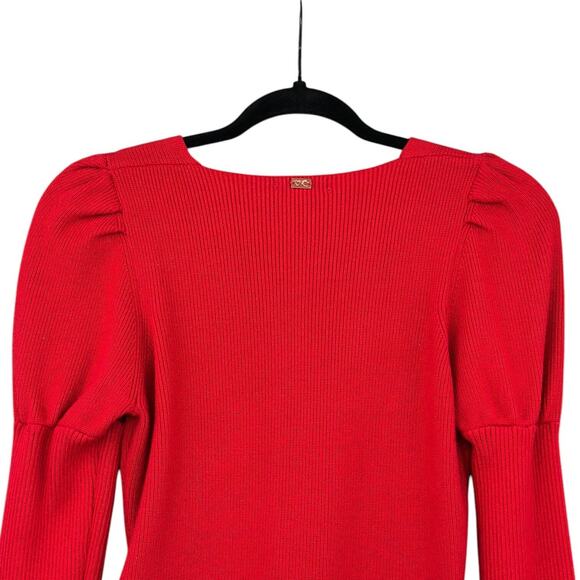 For Love & Lemons Knitz Red Long Puff Sleeve Bell Cuffs Sweater Dress Small - Picture 7 of 11
